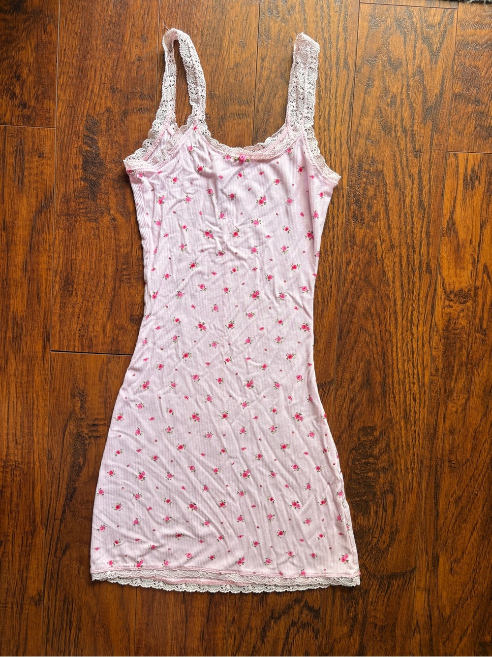 SKIMS Pink Floral Lace-Trim Slip Dress